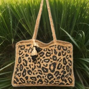 Boho Leopard Print Large Jute Tote Bag. NWT